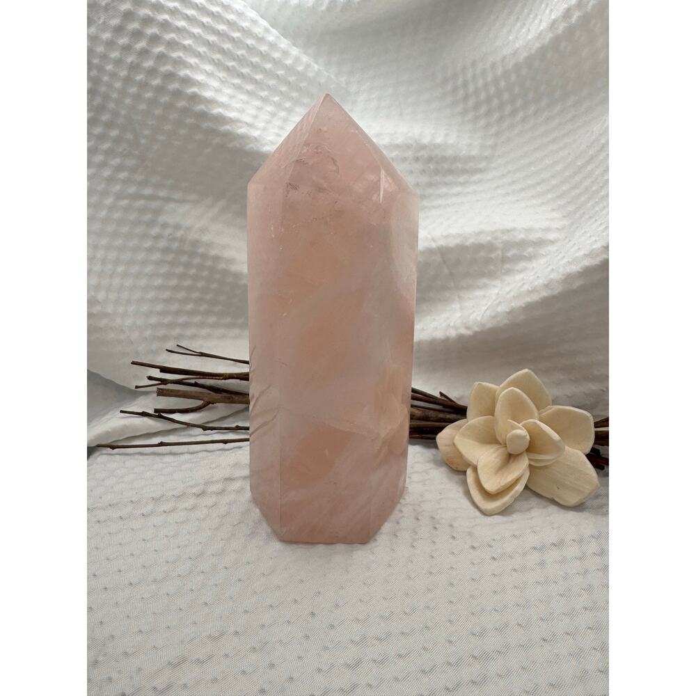 XL 5.75” Rose Quartz Tower  1.5lb Polished Pink Crystal Point for Love & Healing